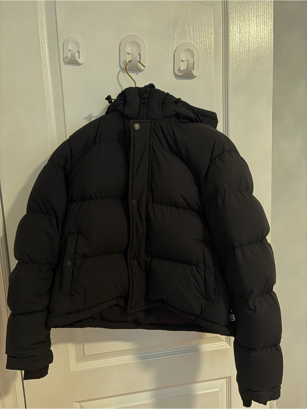 Aritzia Black Shorty Puffer Jacket with Hood
